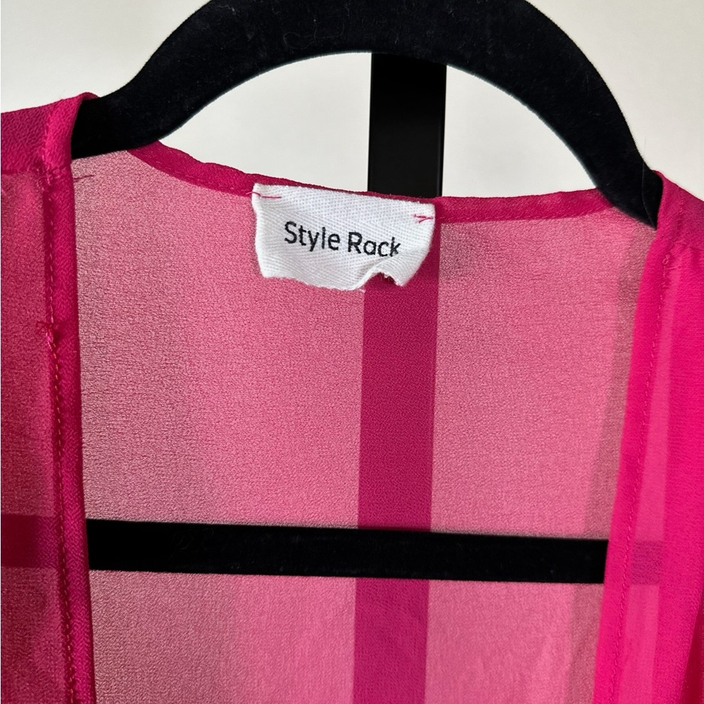 Vibrant Barbie Pink Sheer Cardigan M Edgy Minimalist Festival Drape Open Coverup - Picture 5 of 8